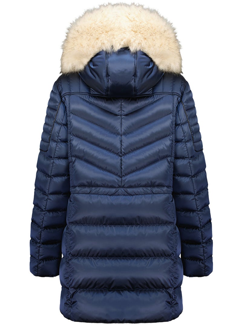 Parka ajustada com capuz e pelo sintético destineak – canadian peak Azul-marinho - Kiabi