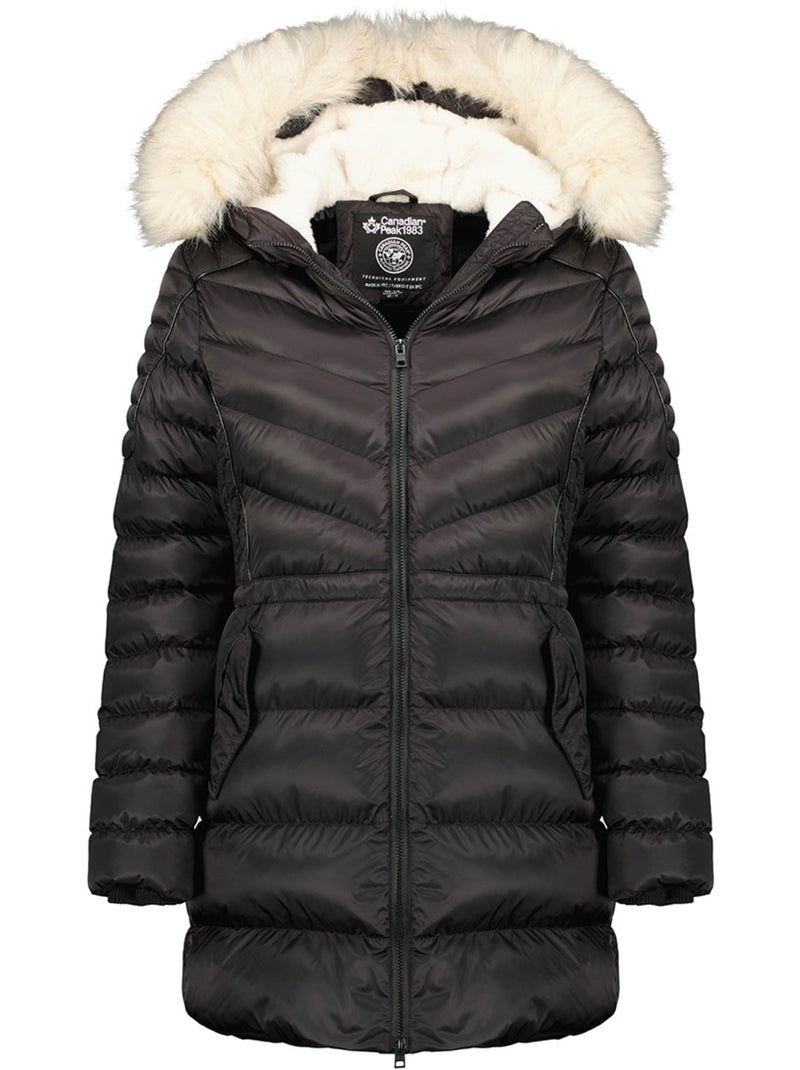 Parka ajustada com capuz e pelo sintético destineak – canadian peak Preto - Kiabi