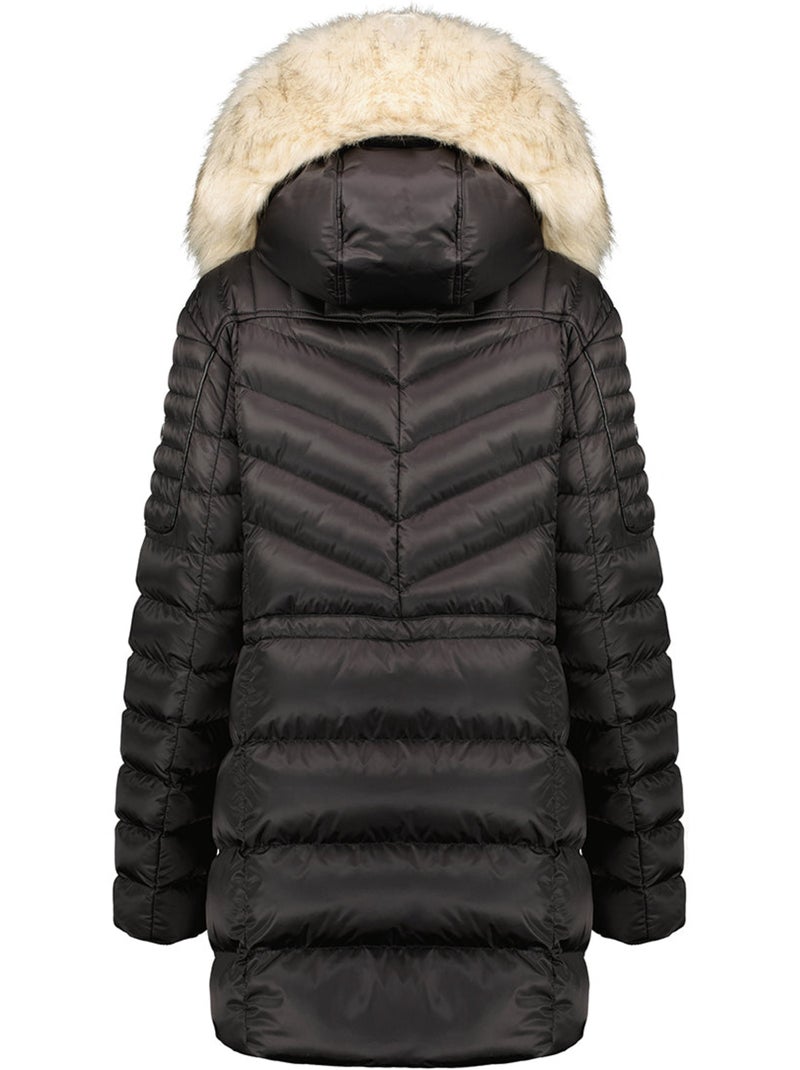 Parka ajustada com capuz e pelo sintético destineak – canadian peak Preto - Kiabi