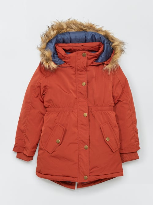 Parka com capuz - cor de laranja - Kiabi