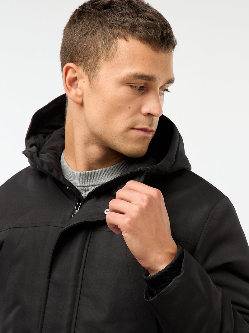 Parka com capuz a meio da coxa Preto - Kiabi