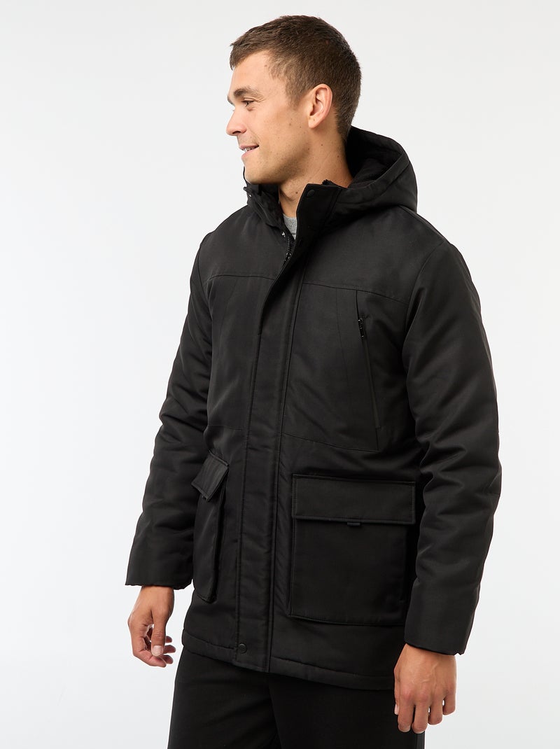 Parka com capuz a meio da coxa Preto - Kiabi