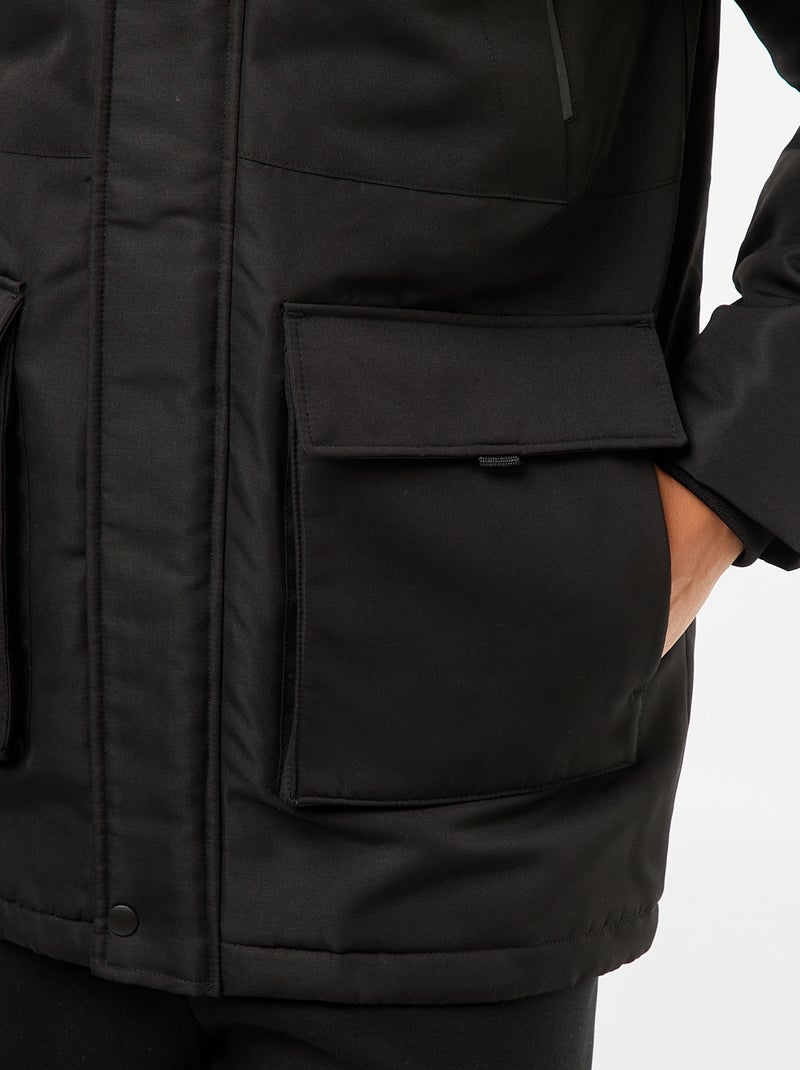 Parka com capuz a meio da coxa Preto - Kiabi