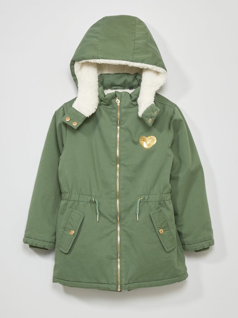 Parka com capuz com interior efeito lã de carneiro CAQUI - Kiabi