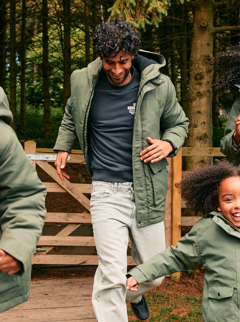 Parka com capuz de comprimento médio Verde - Kiabi