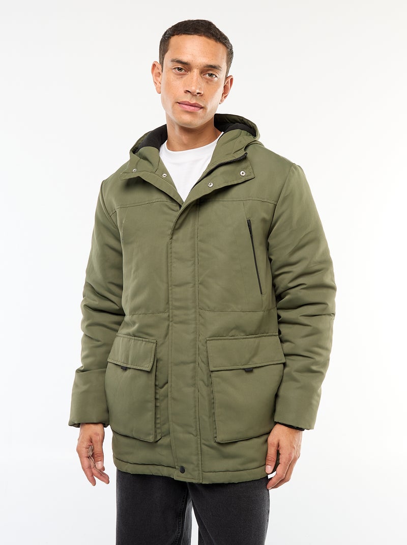 Parka com capuz de comprimento médio Verde - Kiabi