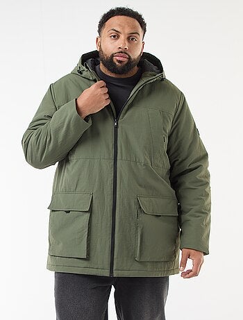 Parka com capuz e bolsos de patch com dupla entrada forrados a polar