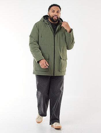 Parka com capuz e bolsos de patch com dupla entrada forrados a polar