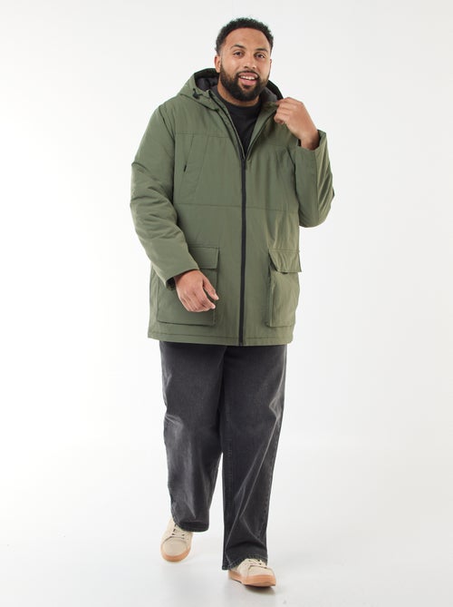 Parka com capuz e bolsos de patch com dupla entrada forrados a polar - Kiabi