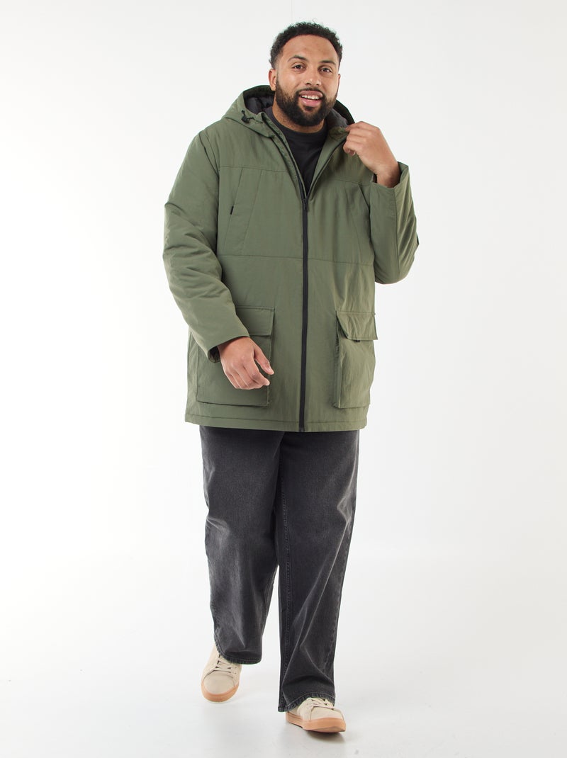 Parka com capuz e bolsos de patch com dupla entrada forrados a polar Verde - Kiabi