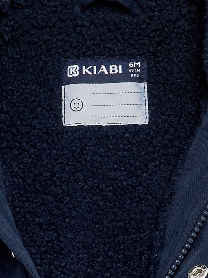 Parka com capuz e interior de pelo sintético Azul - Kiabi