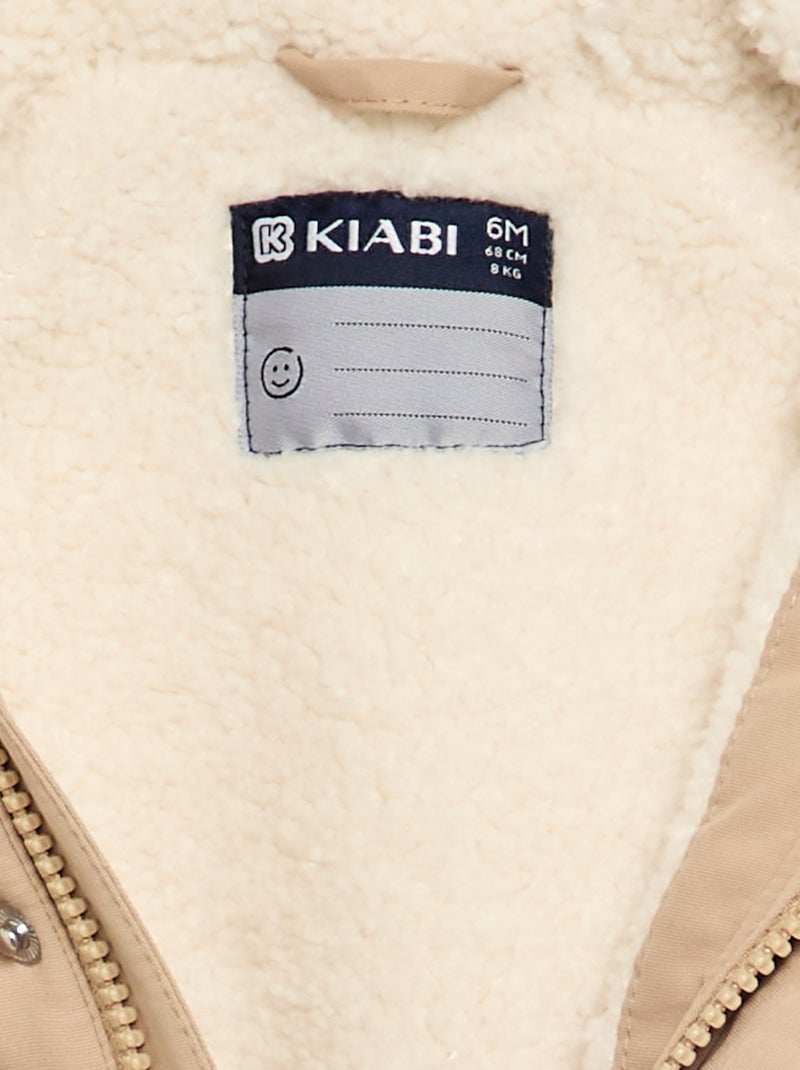 Parka com capuz e interior de pelo sintético Bege - Kiabi