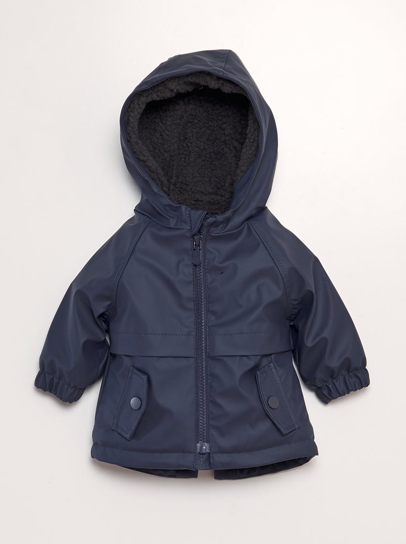 Parka com capuz efeito lã de carneiro AZUL - Kiabi