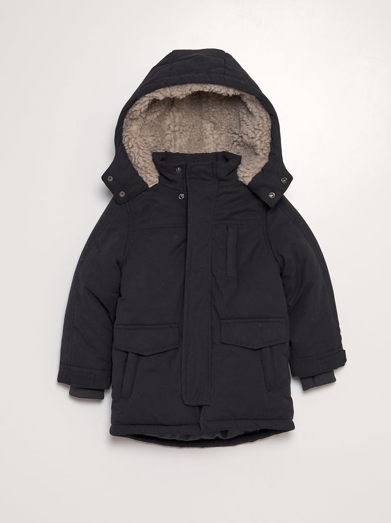 Parka com capuz efeito lã de carneiro Preto - Kiabi