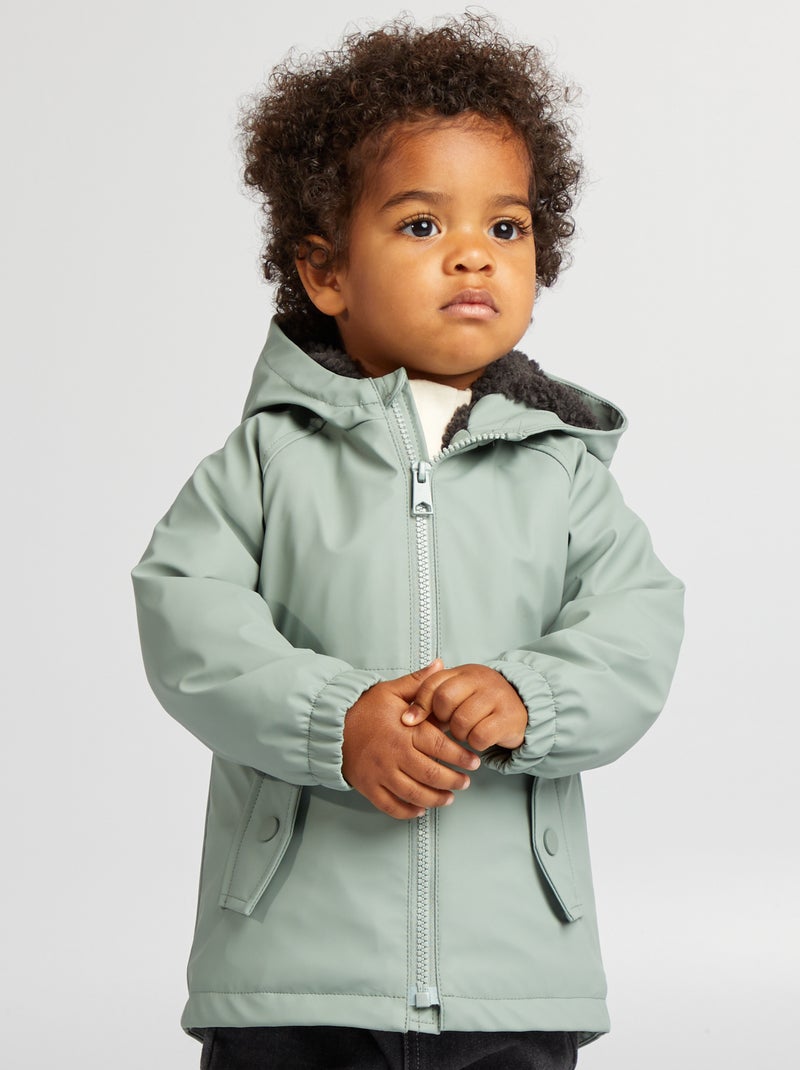 Parka com capuz efeito lã de carneiro VERDE - Kiabi