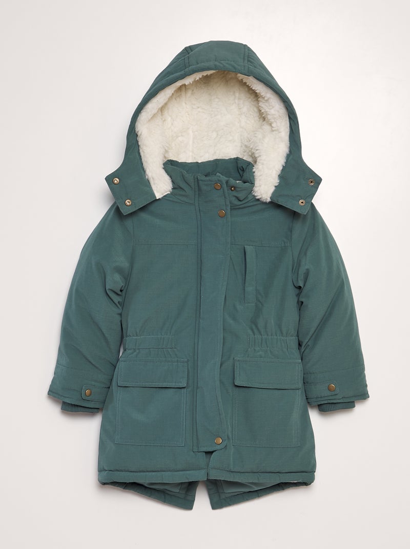 Parka com capuz efeito lã de carneiro VERDE - Kiabi