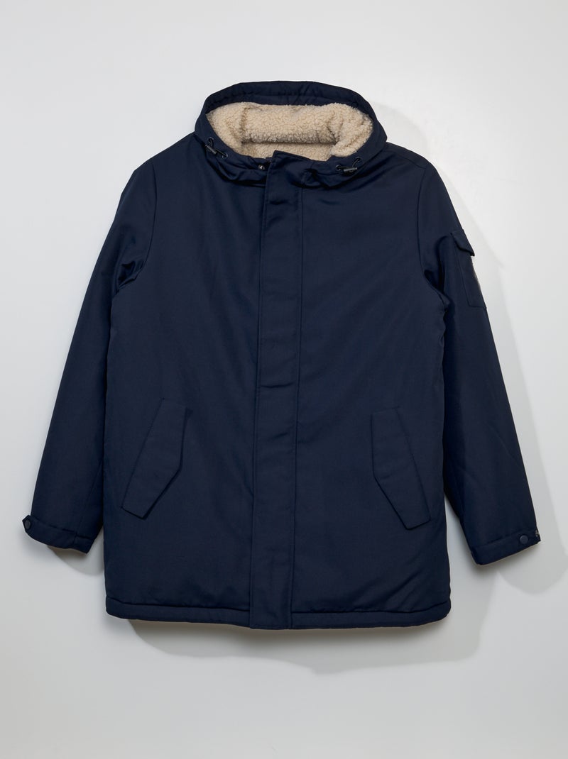 Parka com capuz forrada a efeito lã de carneiro AZUL - Kiabi