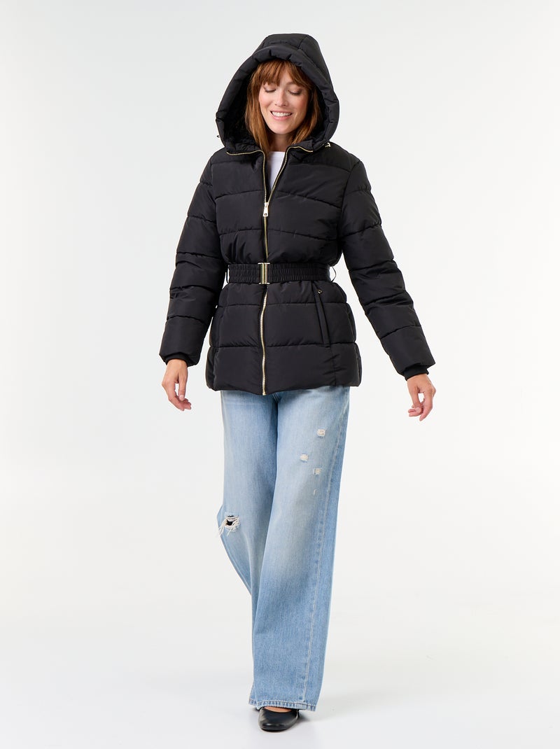 Parka com capuz forrada a pelo sintético Preto - Kiabi