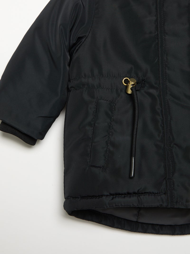 Parka com capuz forrada em pelo sintético Preto - Kiabi