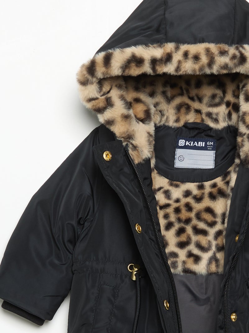 Parka com capuz forrada em pelo sintético Preto - Kiabi