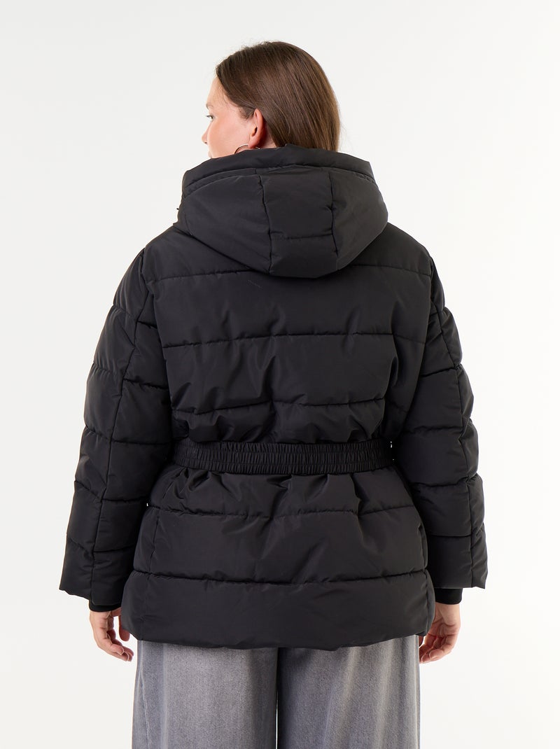 Parka com capuz forrada em pelo sintético Preto - Kiabi