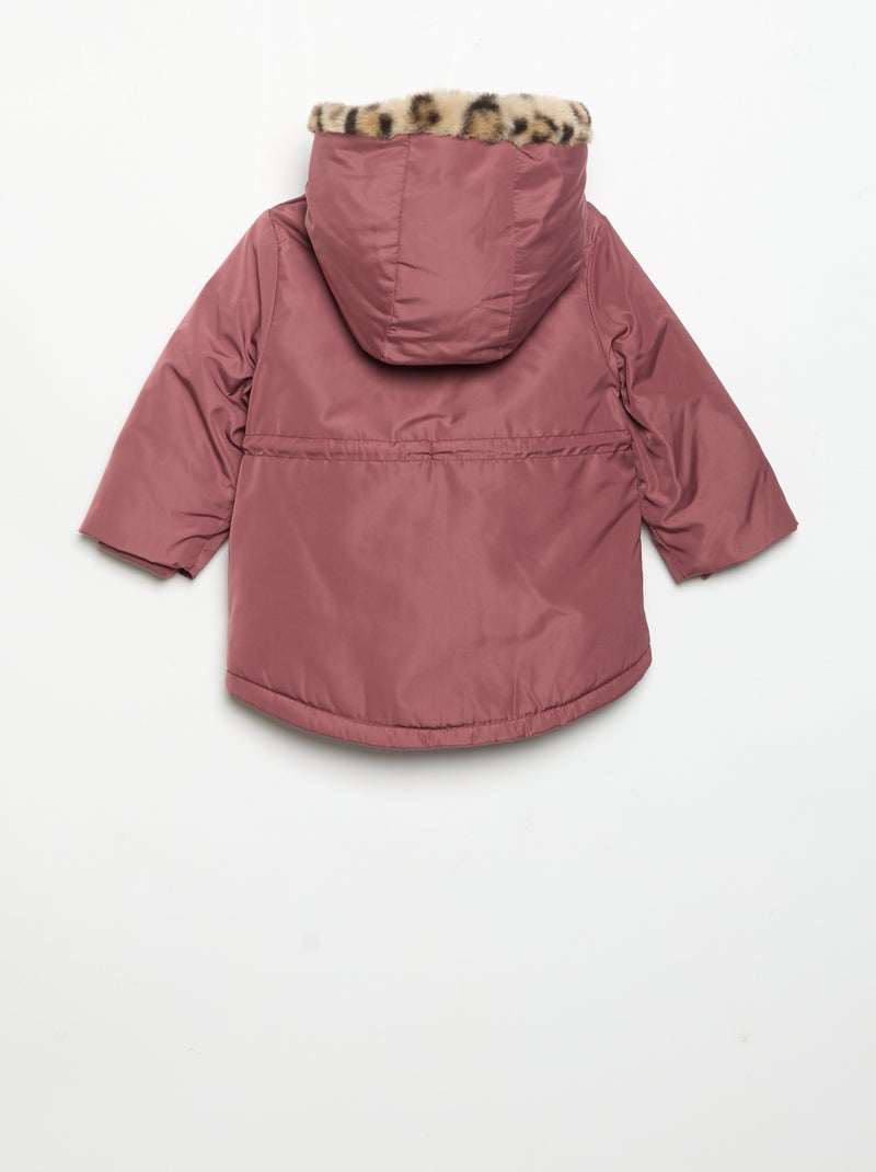 Parka com capuz forrada em pelo sintético Rosa - Kiabi