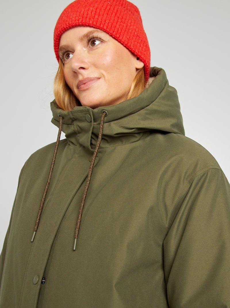 Parka com capuz forrado a efeito lã de carneiro CAQUI - Kiabi