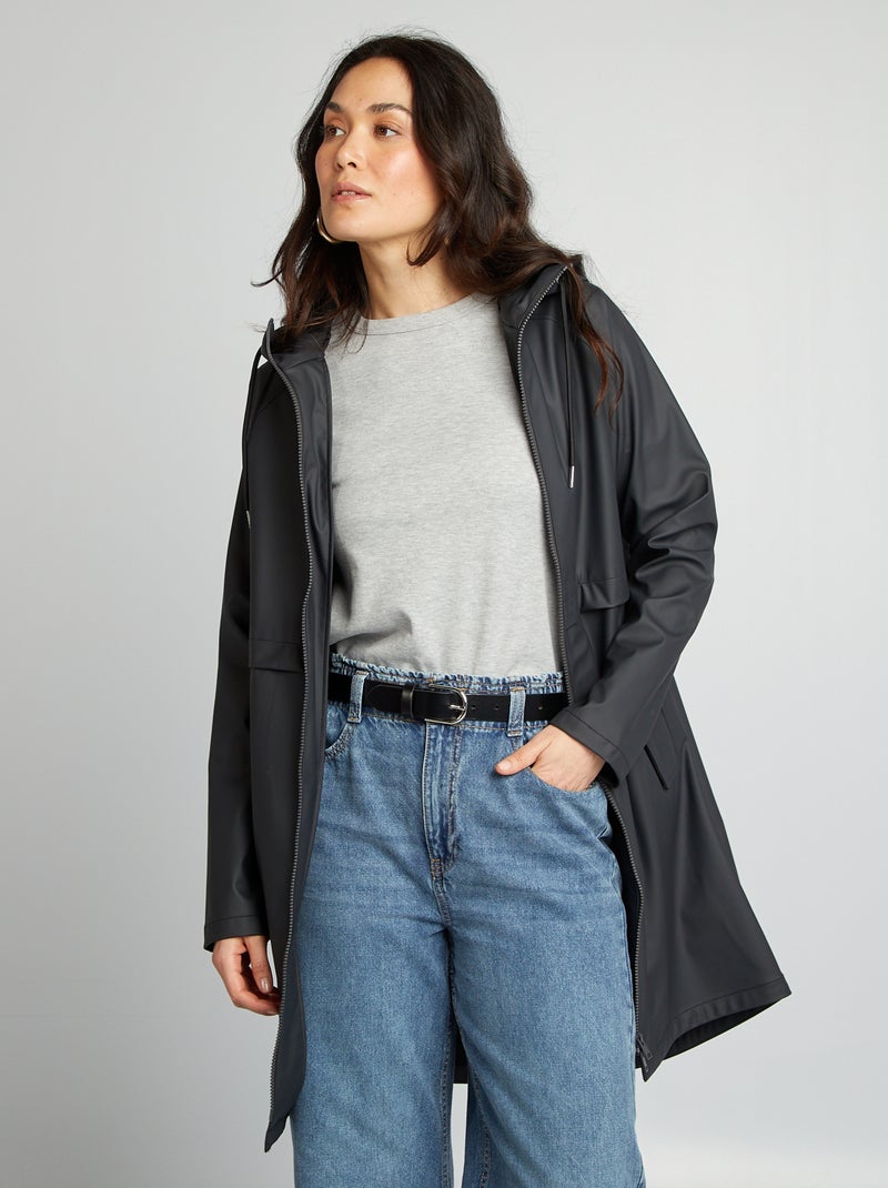 Parka com capuz impermeável PRETO - Kiabi