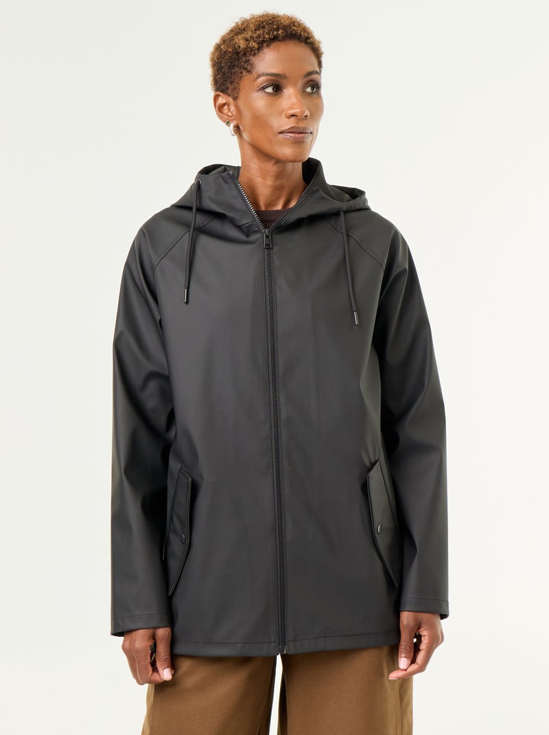 Parka com capuz repelente de água Preto - Kiabi