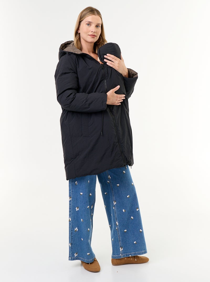 Parka comprida acolchoada com capuz Preto - Kiabi