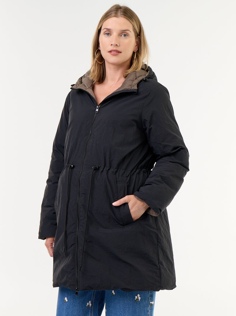 Parka comprida acolchoada com capuz Preto - Kiabi