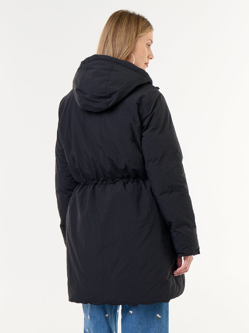 Parka comprida acolchoada com capuz Preto - Kiabi