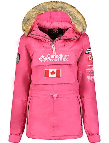 Parka comprida ajustada com capuz e pelo sintético banapeak – canadian peak