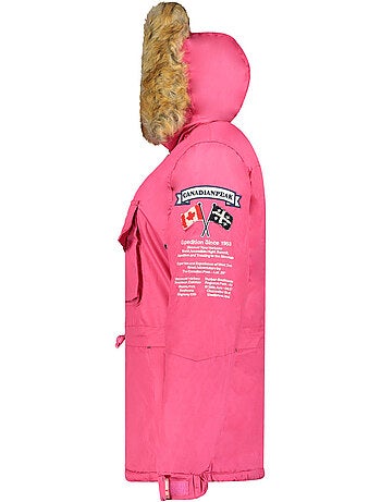 Parka comprida ajustada com capuz e pelo sintético banapeak – canadian peak