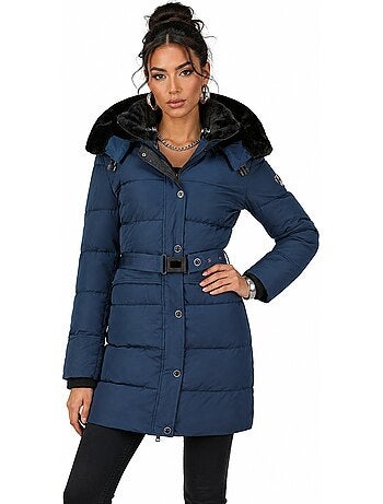 Parka comprida com capuz amovível e pelo sintético bettineak – canadian peak