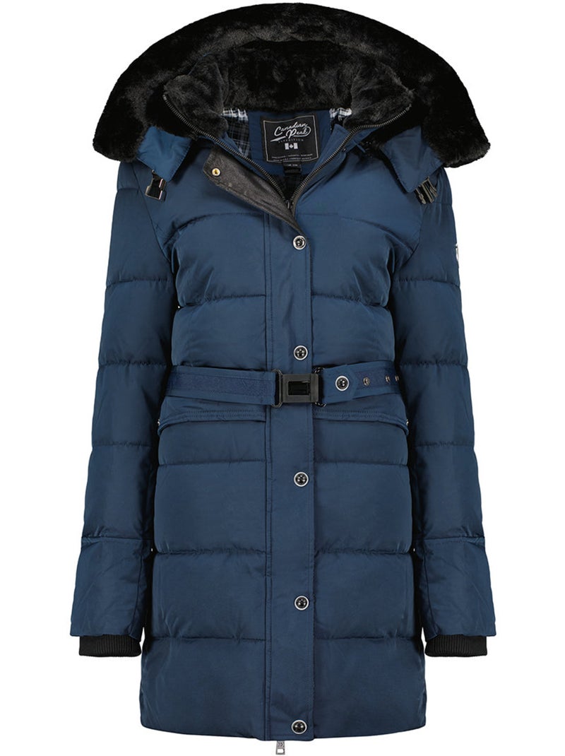 Parka comprida com capuz amovível e pelo sintético bettineak – canadian peak Azul-marinho - Kiabi