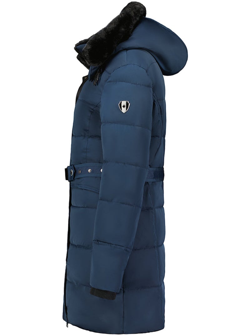 Parka comprida com capuz amovível e pelo sintético bettineak – canadian peak Azul-marinho - Kiabi