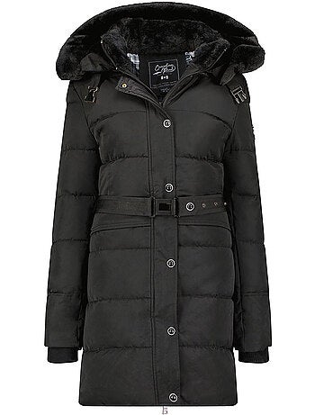 Parka comprida com capuz amovível e pelo sintético bettineak – canadian peak