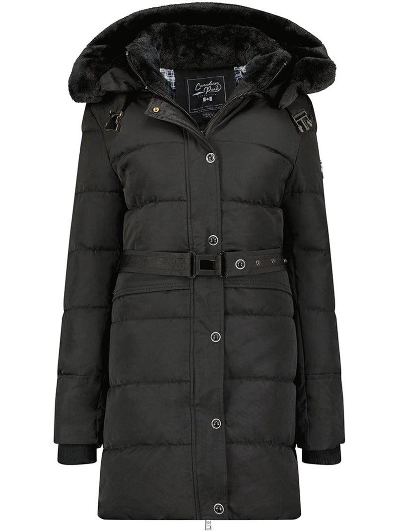 Parka comprida com capuz amovível e pelo sintético bettineak – canadian peak Preto - Kiabi