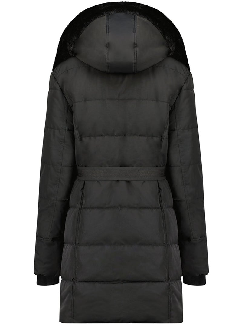 Parka comprida com capuz amovível e pelo sintético bettineak – canadian peak Preto - Kiabi