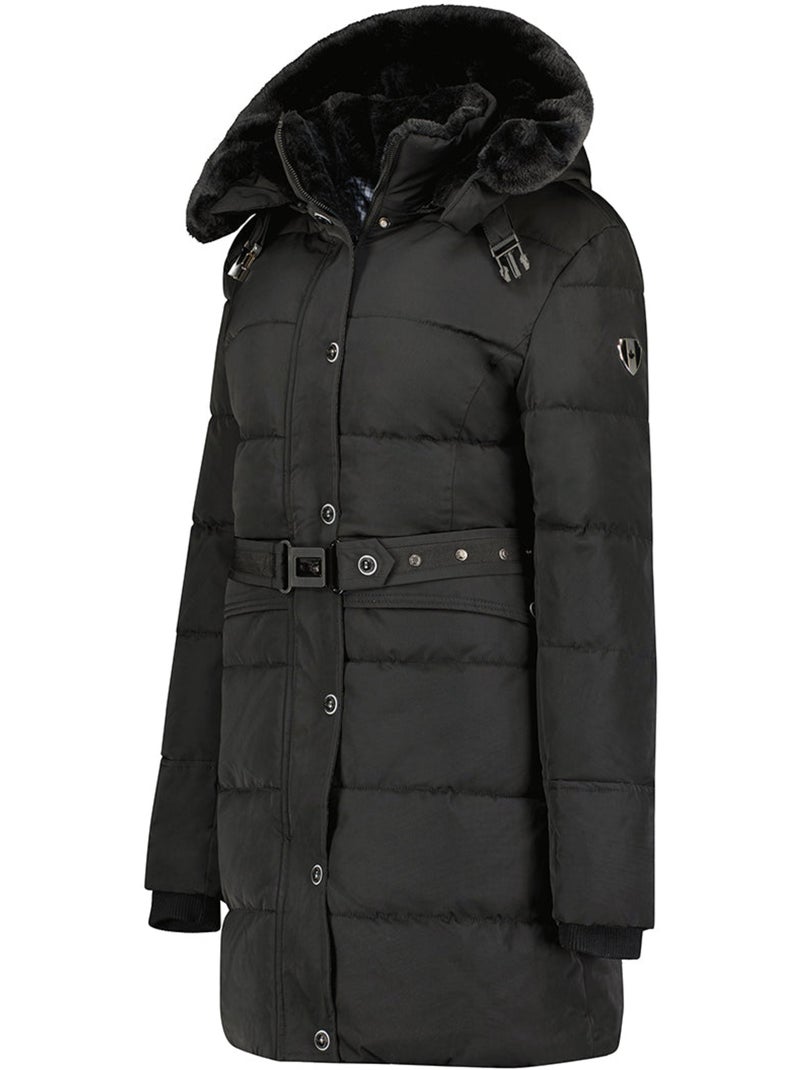 Parka comprida com capuz amovível e pelo sintético bettineak – canadian peak Preto - Kiabi