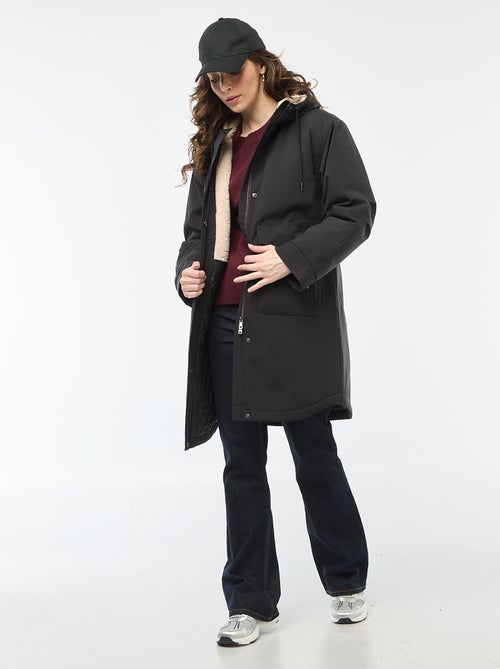 Parka comprida com capuz e forro efeito ovelha - Kiabi