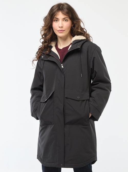 Parka comprida com capuz e forro efeito ovelha - Kiabi