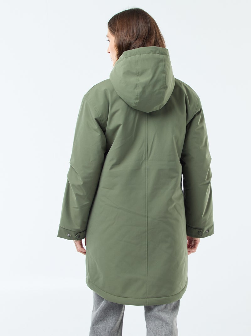 Parka comprida com capuz e forro efeito shearling Verde - Kiabi