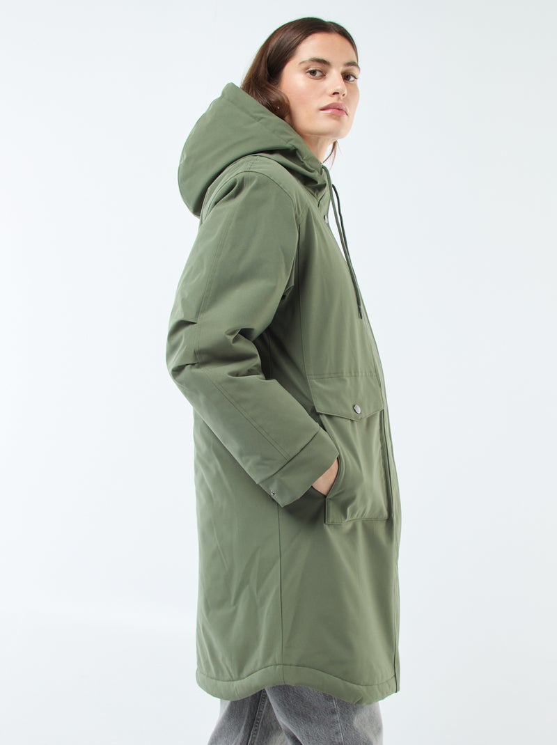 Parka comprida com capuz e forro efeito shearling Verde - Kiabi