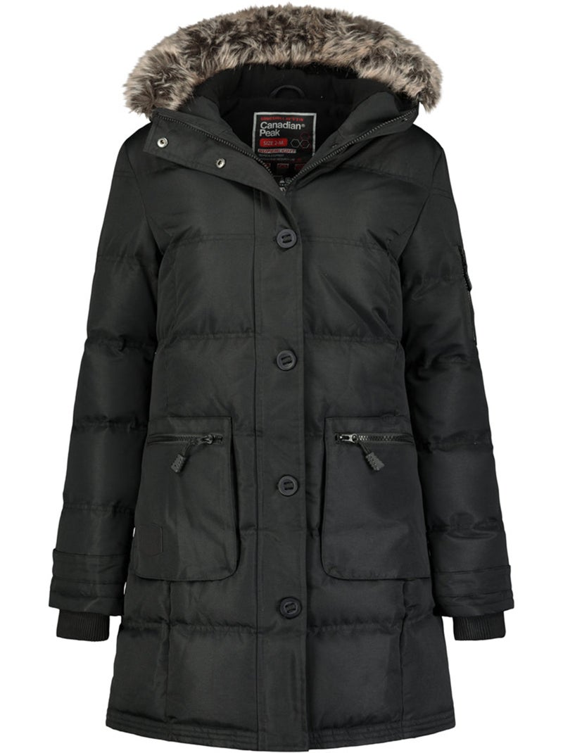 Parka comprida com capuz e pelo sintético axelus – canadian peak Preto - Kiabi