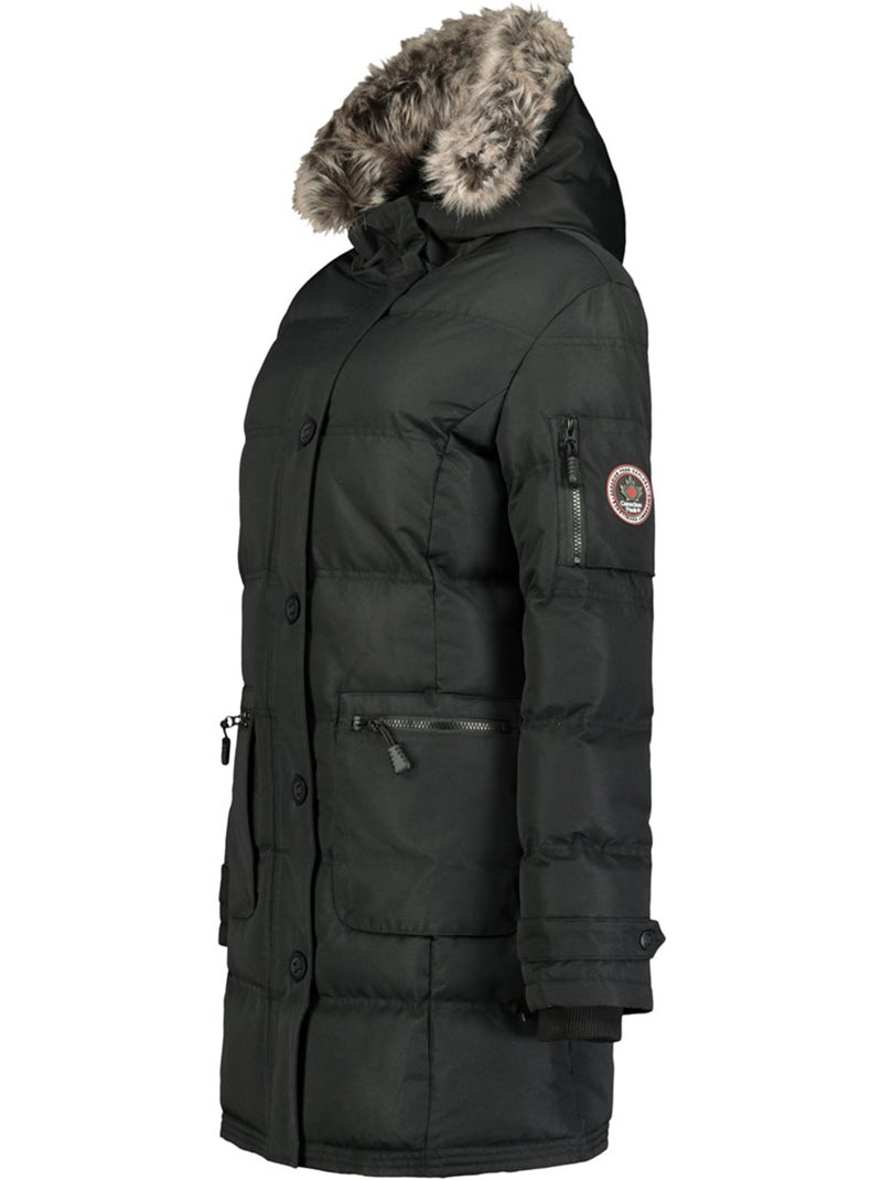 Parka comprida com capuz e pelo sintético axelus – canadian peak Preto - Kiabi