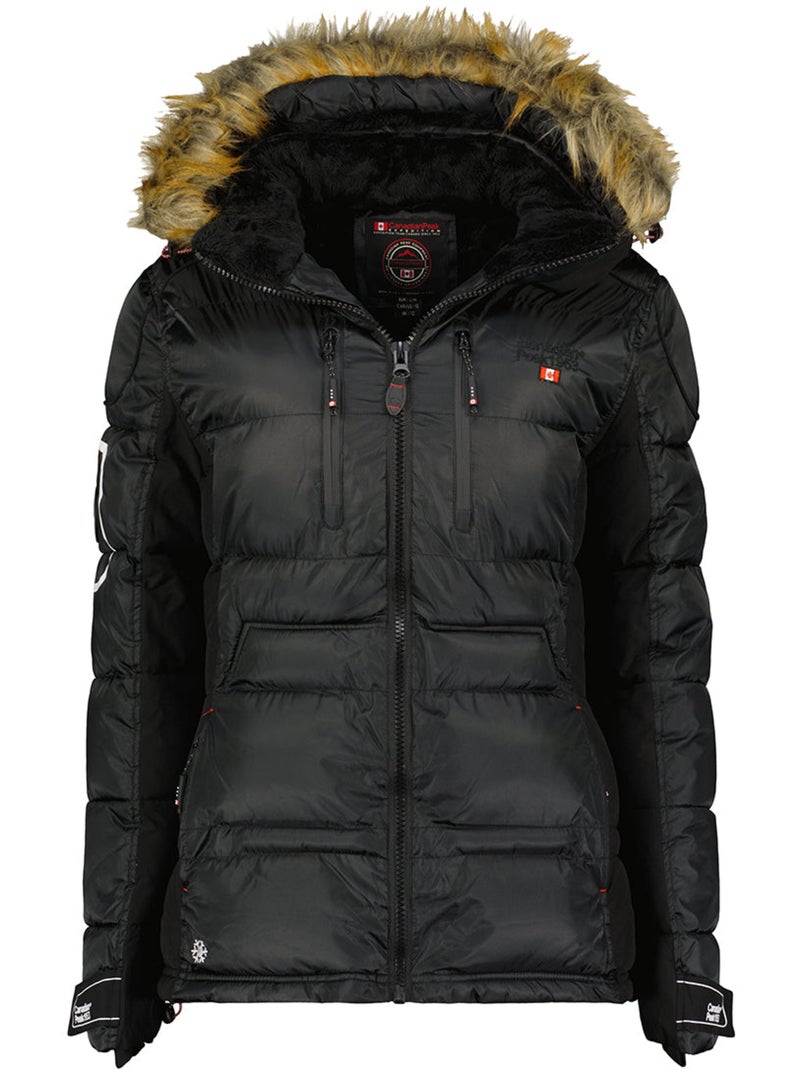 Parka comprida com capuz e pelo sintético bersileak – canadian peak Preto - Kiabi