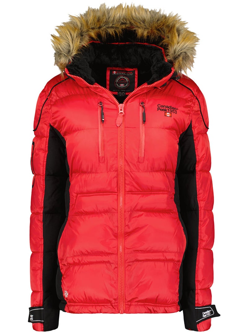Parka comprida com capuz e pelo sintético bersileak – canadian peak Vermelho - Kiabi