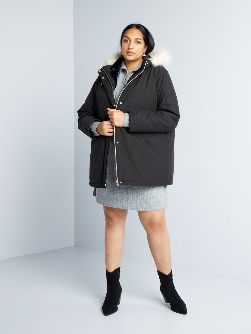Parka comprida com capuz Preto - Kiabi
